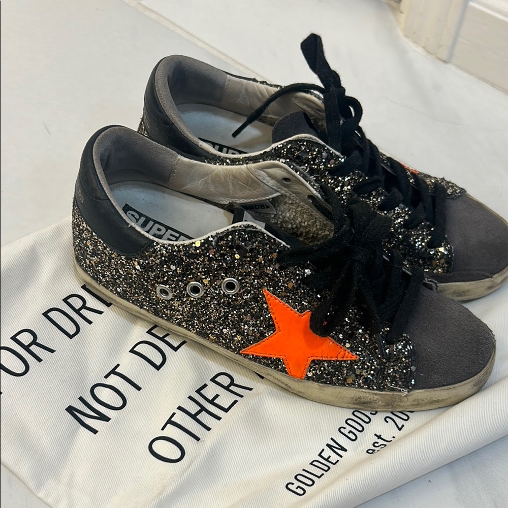 Golden Goose Glitter Sneakers - Black and Orange- 36